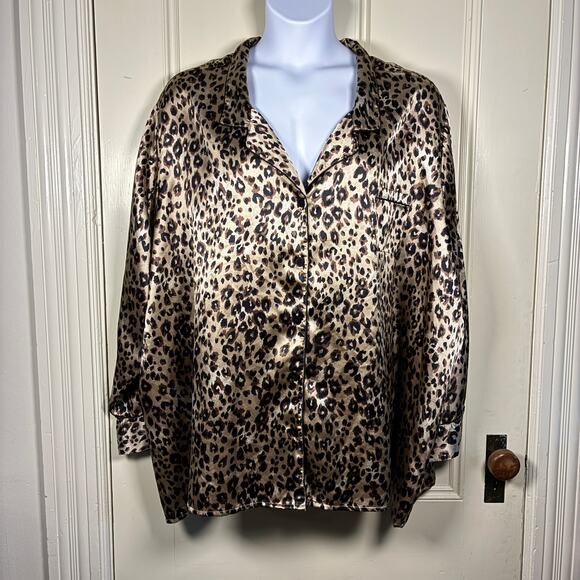 Amoureuse Pajama Top 5X Leopard Print Satin Glam Sexy - Picture 1 of 6